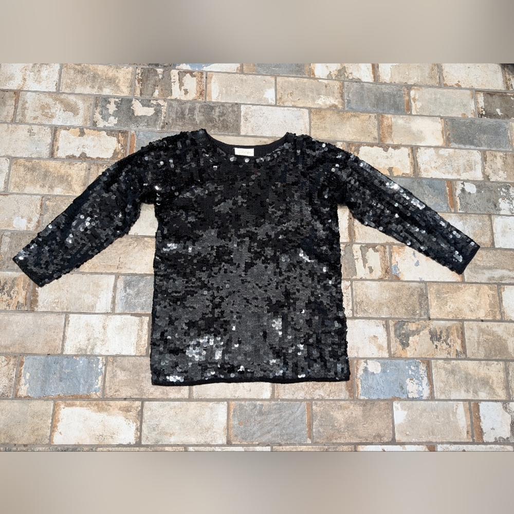 Vintage Destinee Black Sequin Party Top Small 80s Style Glam Disco Evening